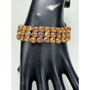 Amber Rhinestone Stretch Bracelet Gold Tone Vintage Sparkle